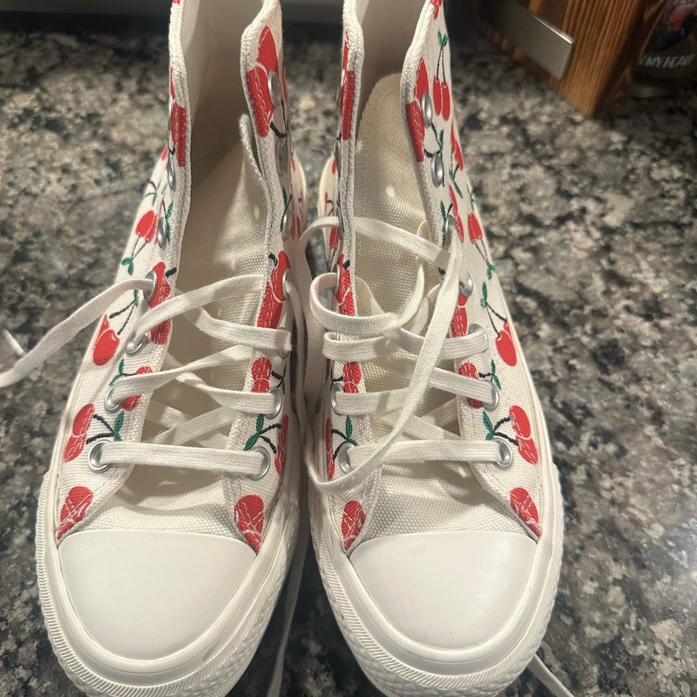 Converse White and Red High-Top Sneakers